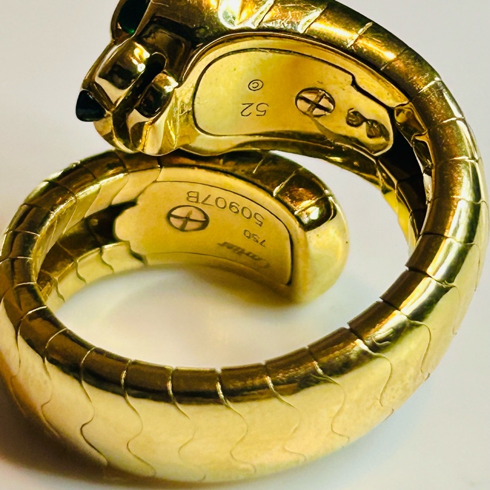 💫Cartier💫 Panther💫Tubugas Ring 18k Yellow Gold/Emerald Eyes/Black Onyx Nose - Picture 9 of 12